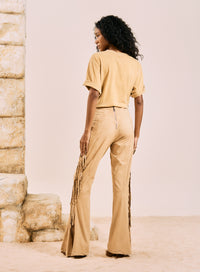 Pantalón Flare con Flecos Marrón