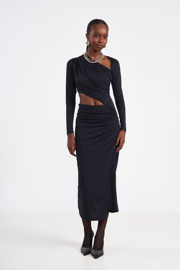 Vestido Midi con Recortes y Fruncido Colcci