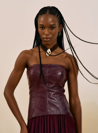 Vestido Midi Strapless con Corset Burdeos