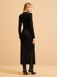 Vestido Midi Negro Ajustado con Recortes Forum Mujer