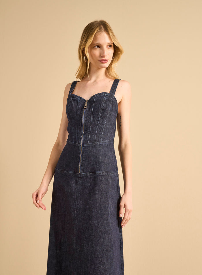 Vestido Largo Jeans Mujer Corset Frontal Forum