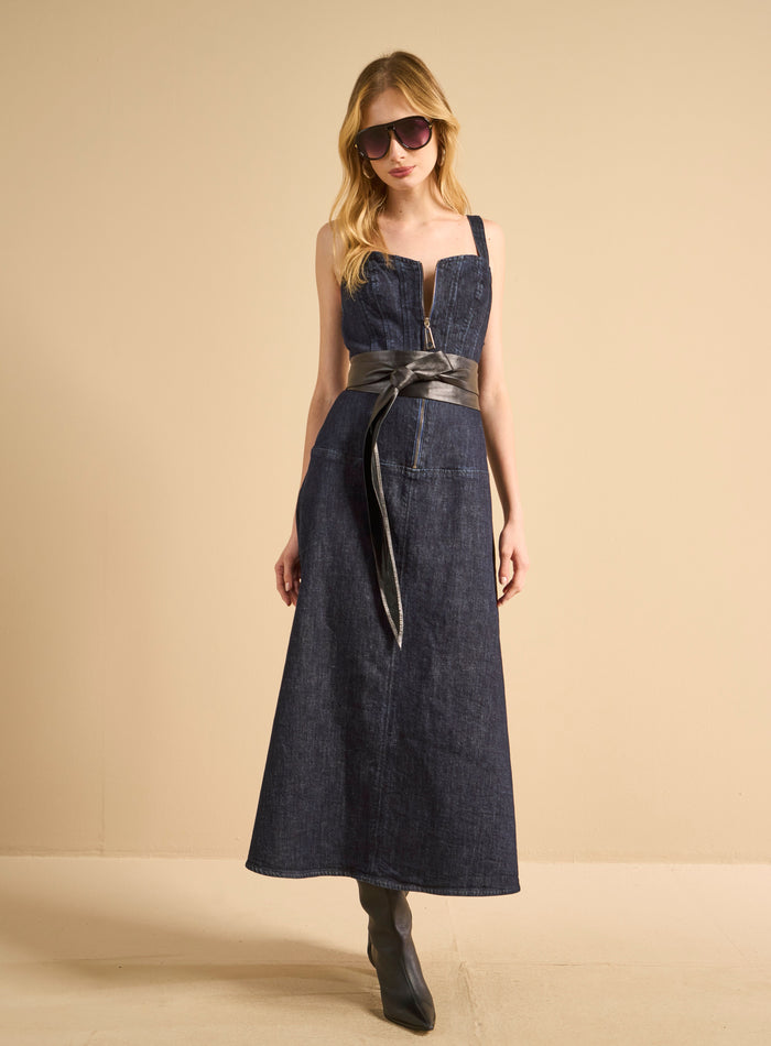 Vestido Largo Jeans Mujer Corset Frontal Forum