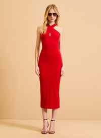 Vestido Midi Acanalado Ajustado con Escote Cruzado – Forum