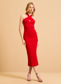 Vestido Midi Acanalado Ajustado con Escote Cruzado – Forum