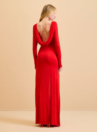 Vestido Largo Rojo Drapeado Espalda Escotada Forum