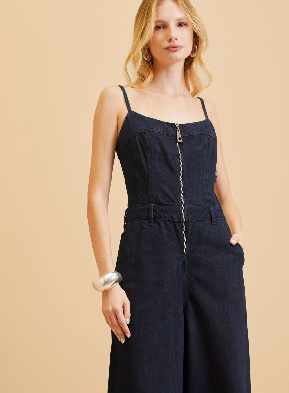 Enterito Jeans Wide Leg con Corset Forum Mujer