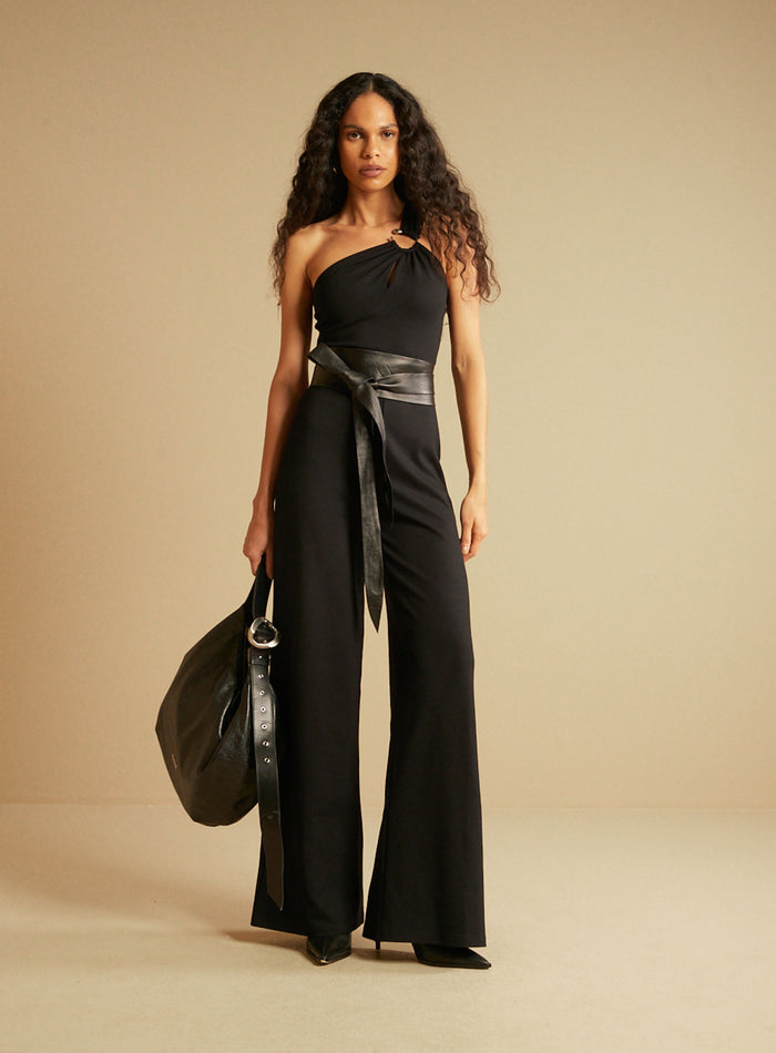Enterito Largo Negro Mujer Un Hombro Wide Leg Forum