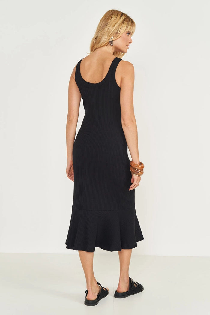 Vestido Midi Slim Canelado Peplum