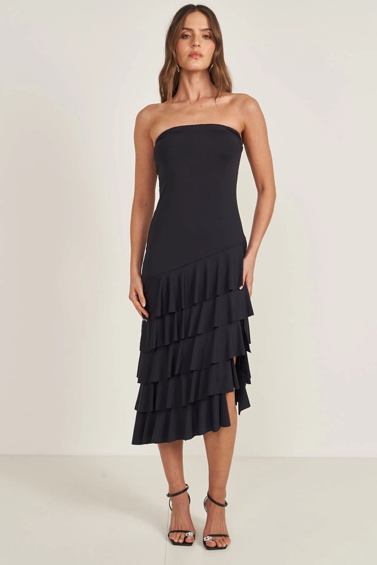 Vestido Slim con Babados y Fenda