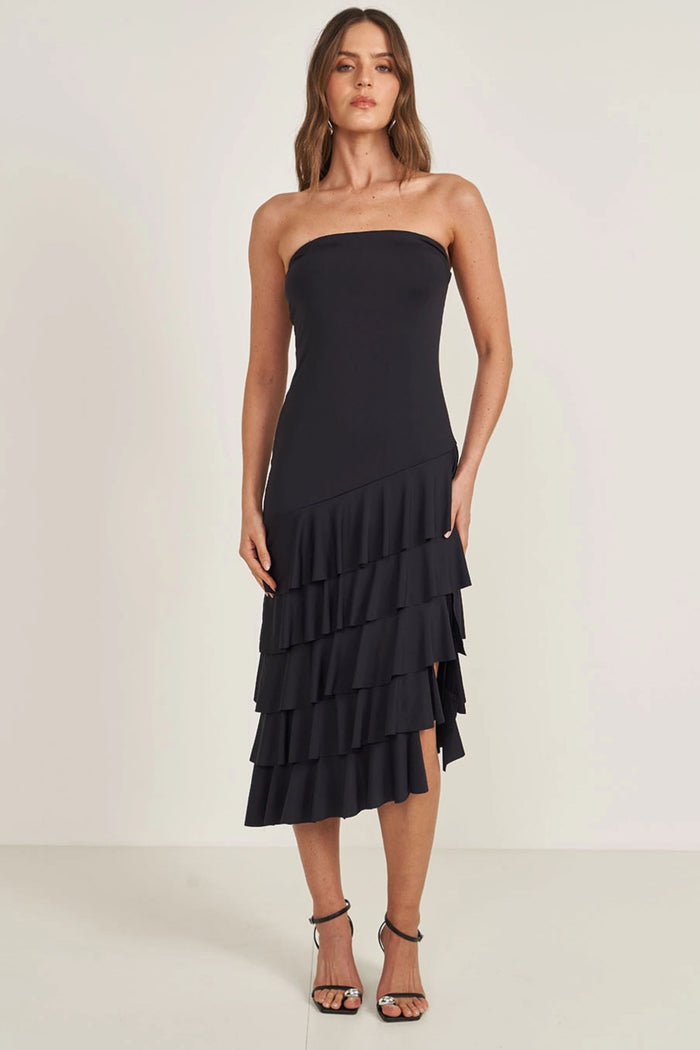 Vestido Slim con Babados y Fenda