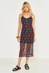 Vestido Midi de Alças Finas en Tule Estampado