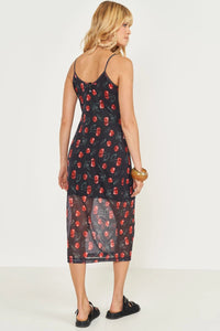 Vestido Midi de Alças Finas en Tule Estampado