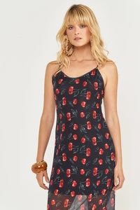 Vestido Midi de Alças Finas en Tule Estampado