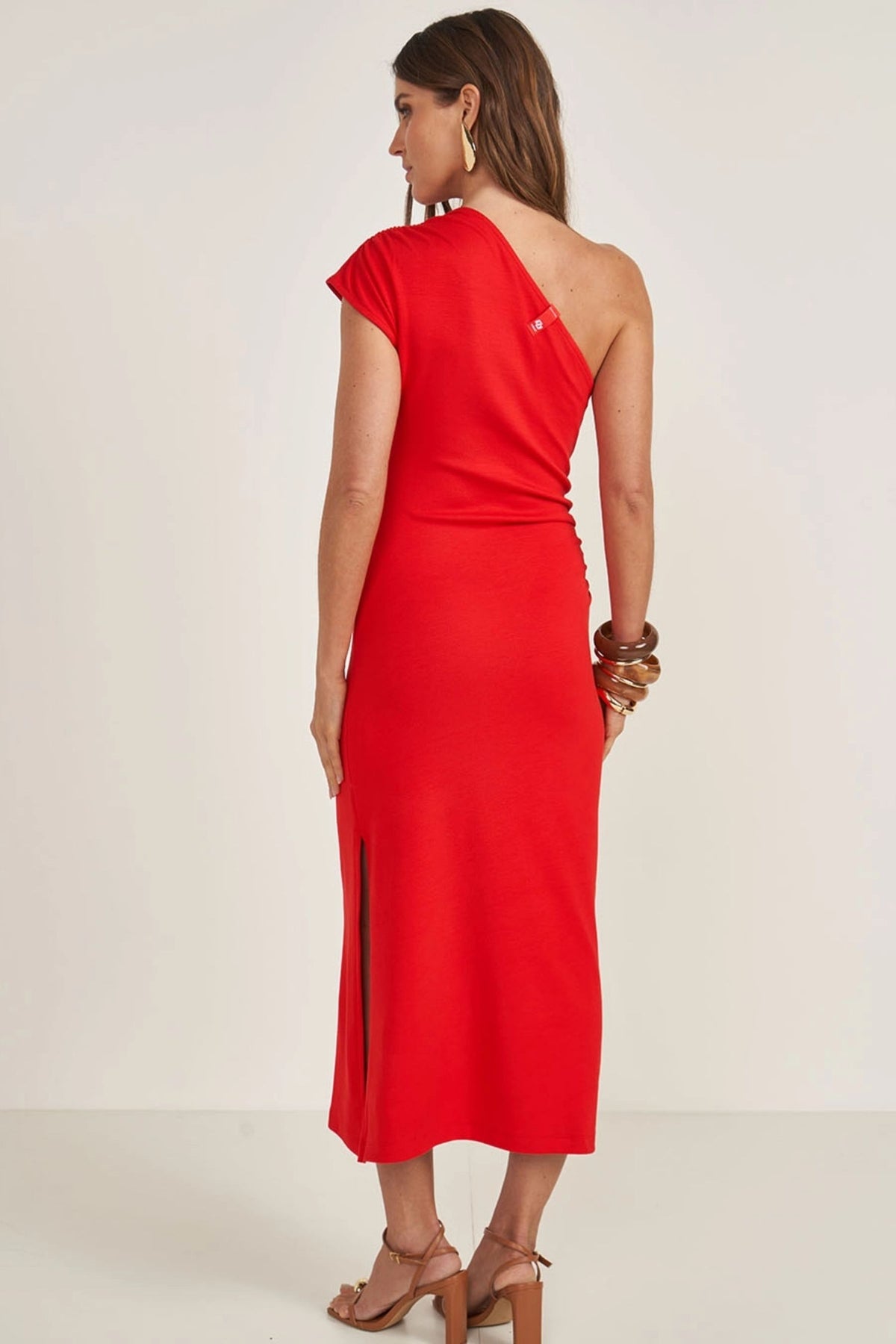 Vestido Midi Asimétrico de Una Manga Drapeado