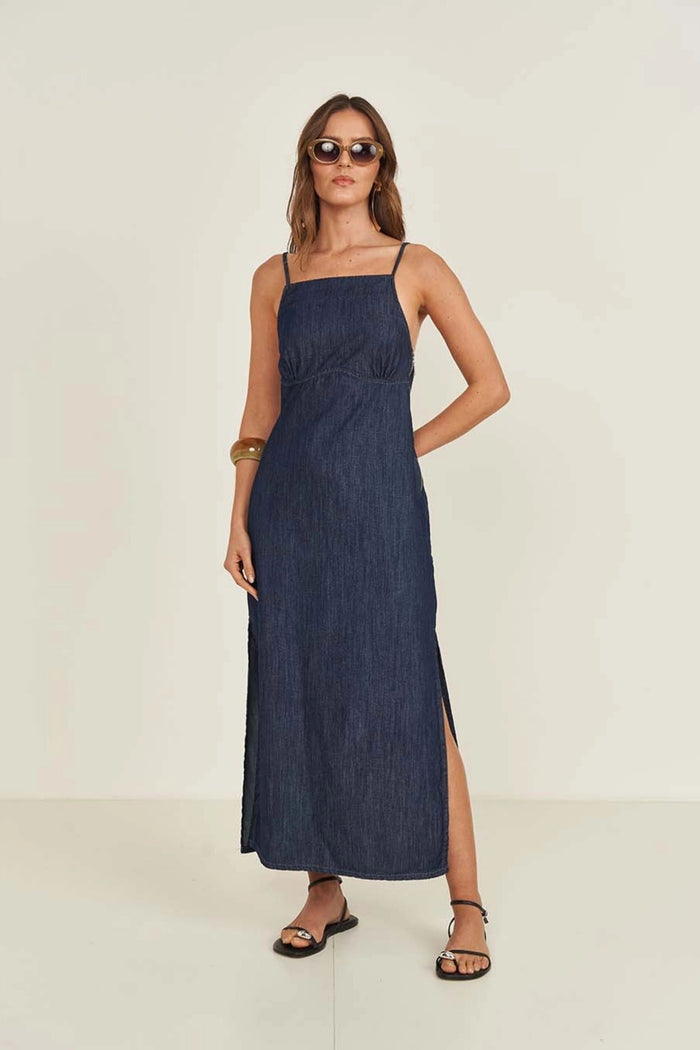 Vestido Jeans Midi Slim con Tirantes