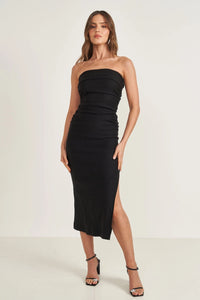Vestido Midi Strapless con Fruncido Lateral