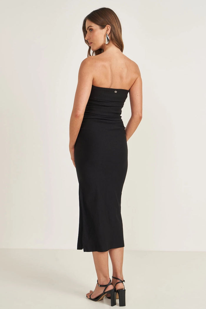 Vestido Midi Strapless con Fruncido Lateral