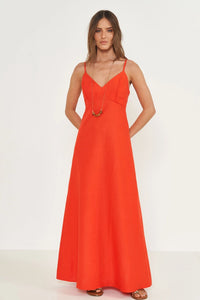 Vestido Largo Fluido de Viscosa y Lino