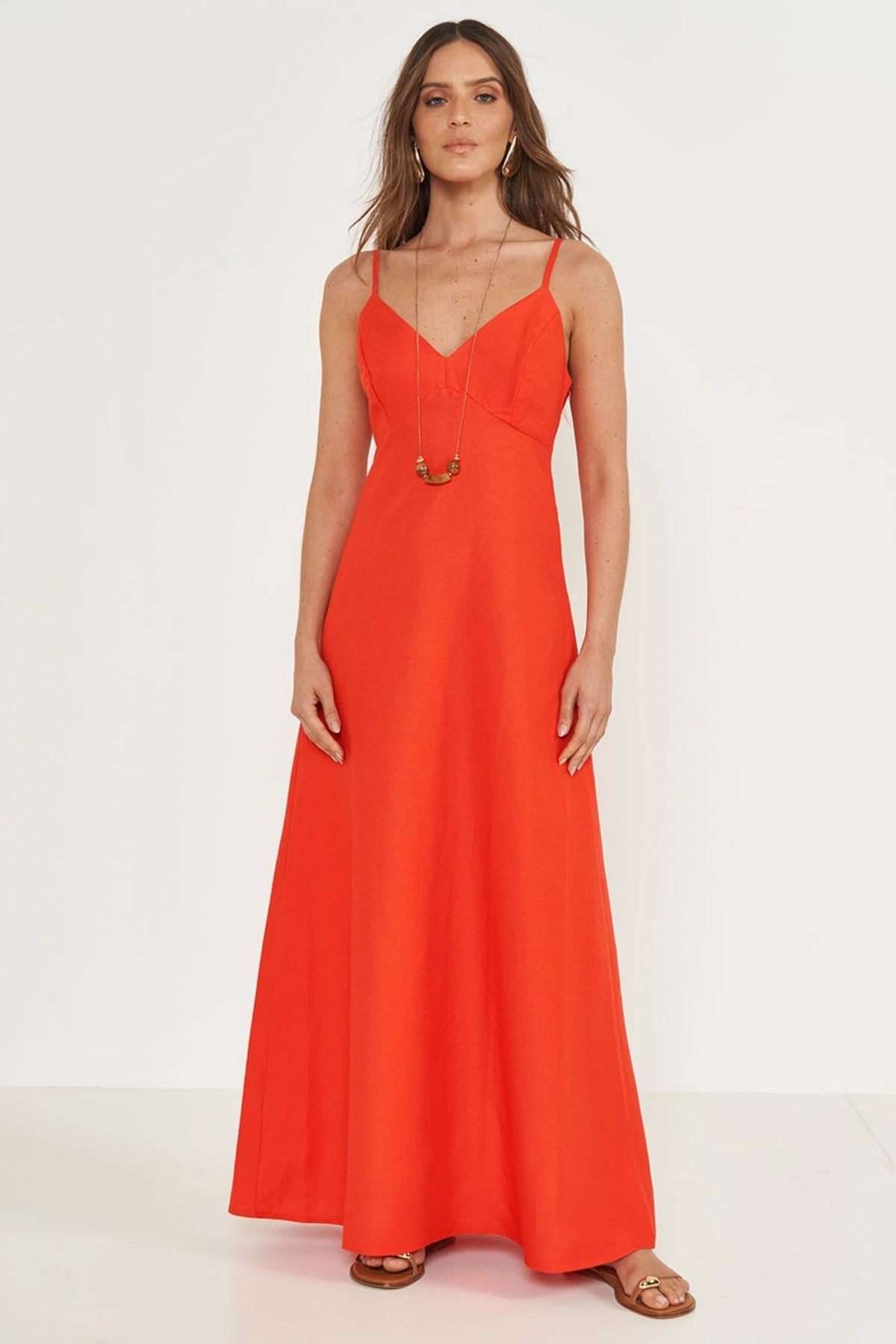 Vestido Largo Fluido de Viscosa y Lino