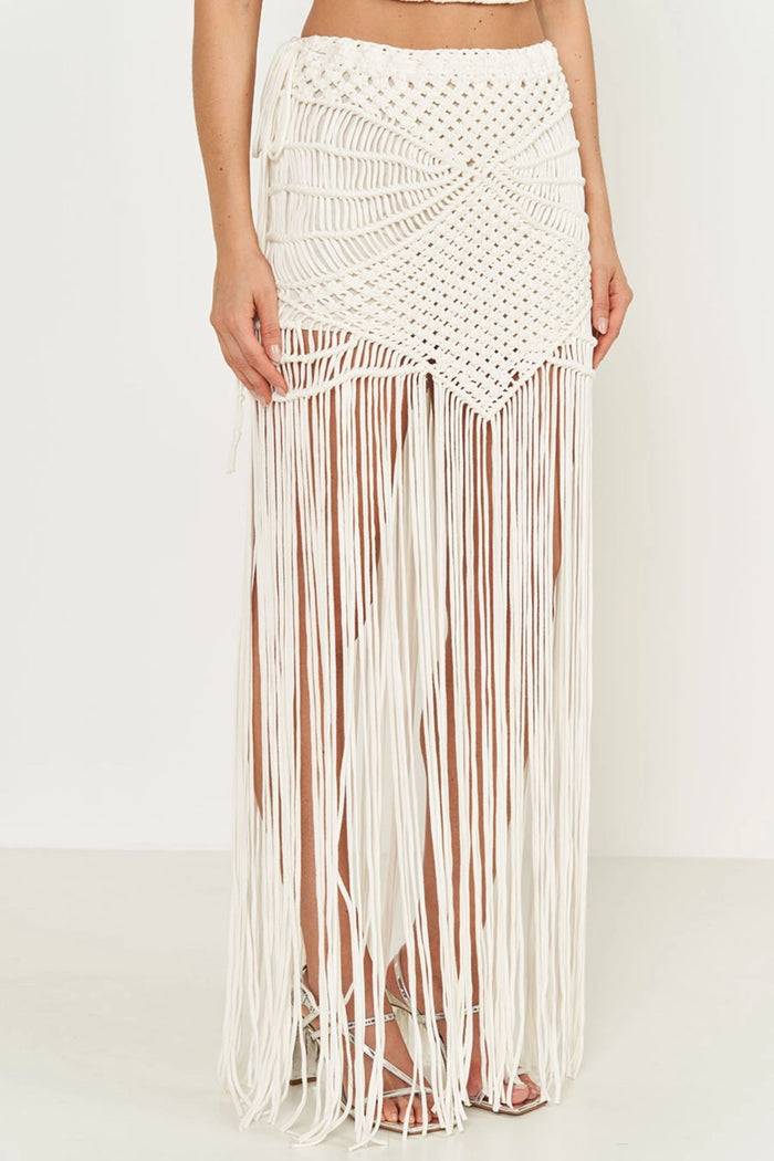 Falda Midi de Macramé con Flecos