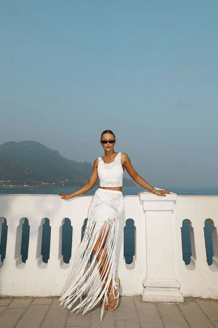 Falda Midi de Macramé con Flecos