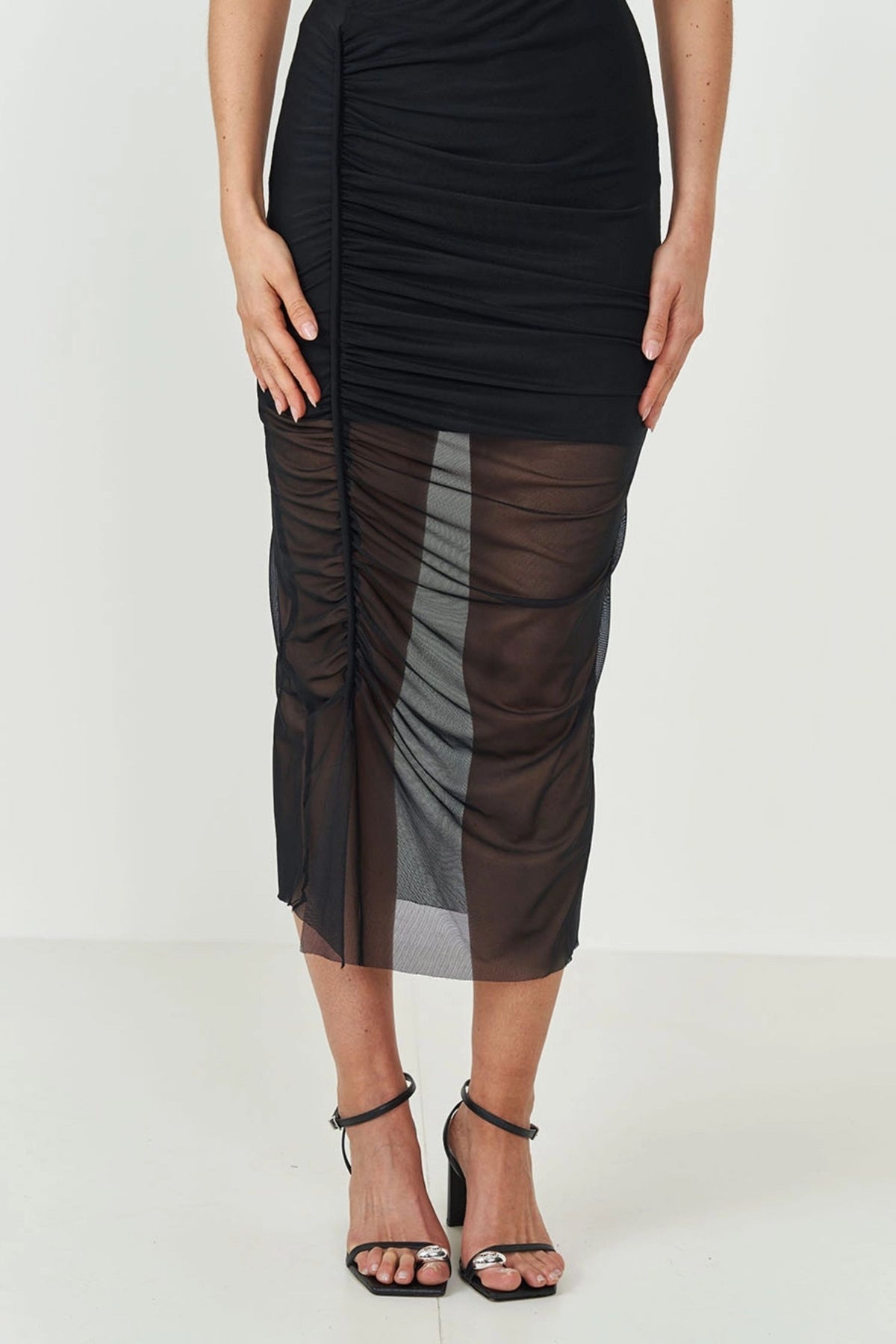 Falda Midi de Tul con Fruncido