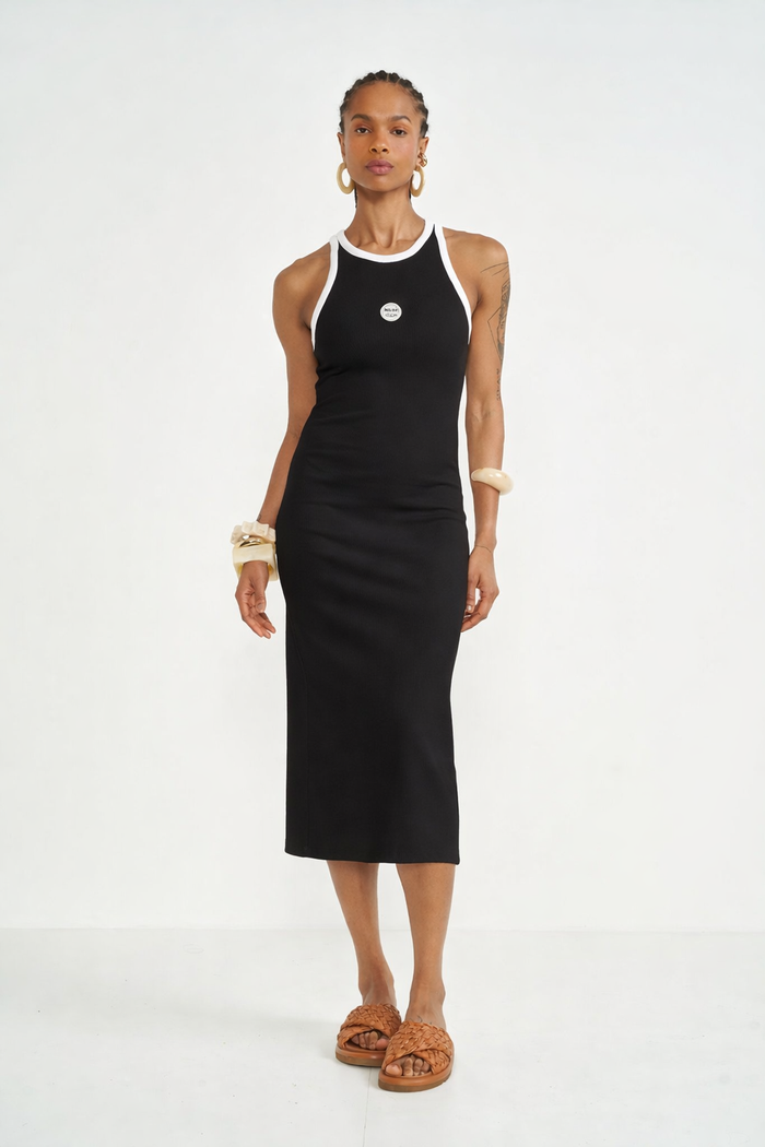 Vestido Midi Slim Canelado Contrast