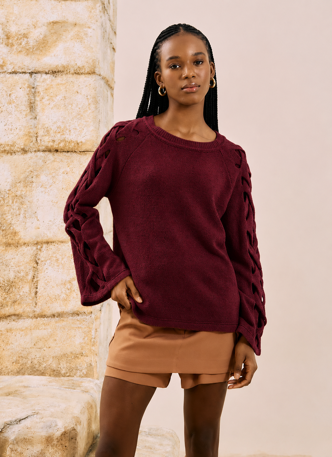 Blusa Tricot con Detalle Trenzado