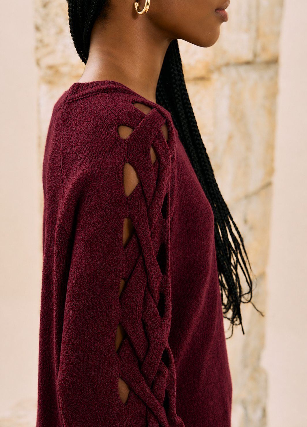 Blusa Tricot con Detalle Trenzado