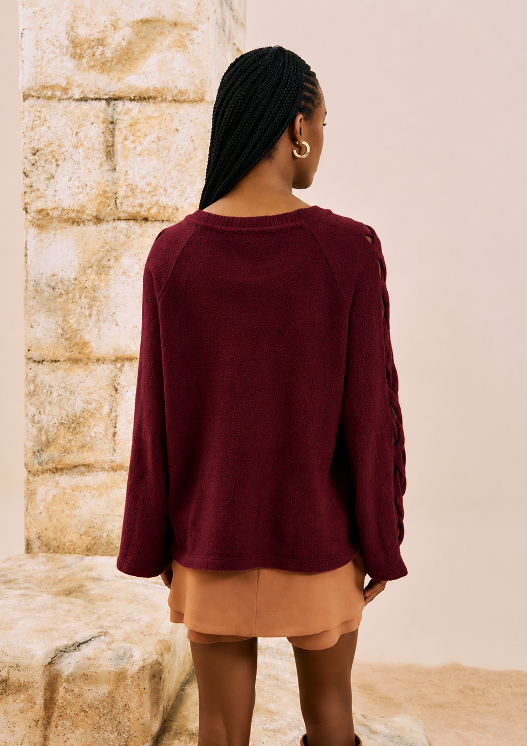 Blusa Tricot con Detalle Trenzado