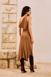 Falda Midi Asimétrica con Abertura Marrón