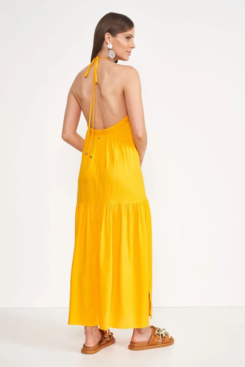 Vestido Suelto Con Lino y Abertura