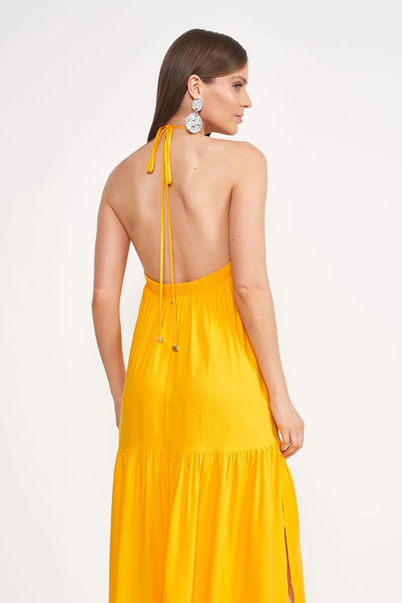 Vestido Suelto Con Lino y Abertura
