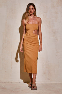 Vestido Midi de Cintura Con Abertura Lateral