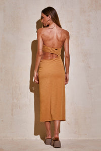 Vestido Midi de Cintura Con Abertura Lateral