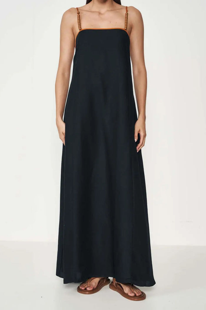 Vestido Largo de Lino con Tirantes Elaborados