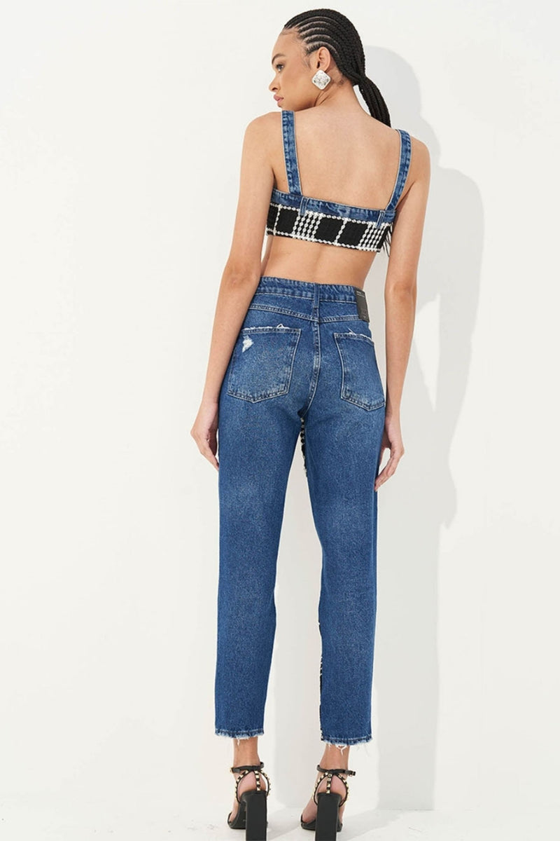 Pantalón Jeans Bruna con Tweed