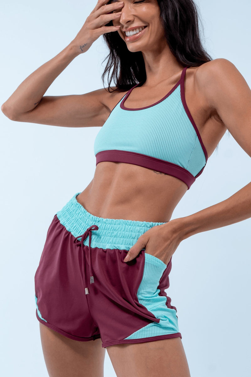 Short Fitness Pulsar Vino Barolo / Azul Agua Marina