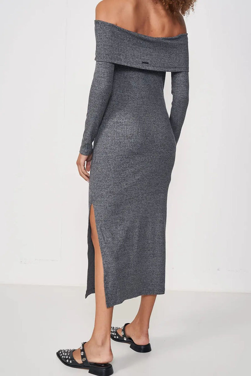Vestido Midi Ombro a Ombro – Cinza Chumbo – Colcci