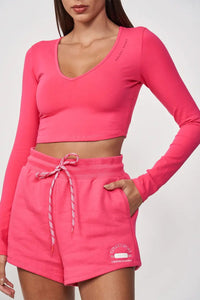 Blusa Femenina Slim con Cuello en V – Rosa Pink – Colcci Sport