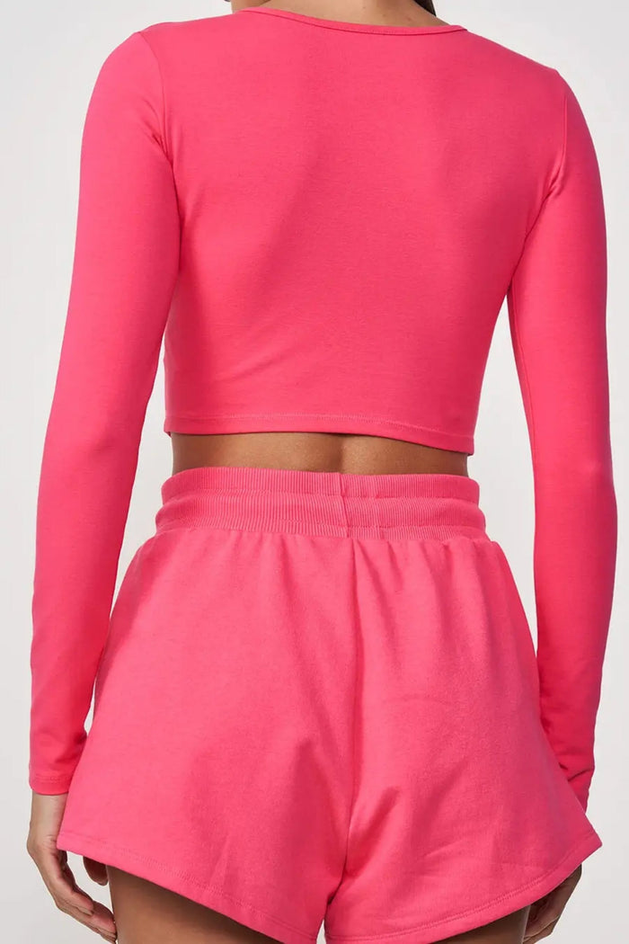 Blusa Femenina Slim con Cuello en V – Rosa Pink – Colcci Sport