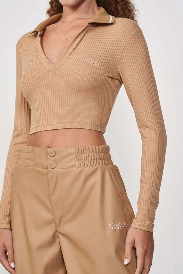 Blusa Femenina Slim con Cuello en V – Beige – Colcci Sport