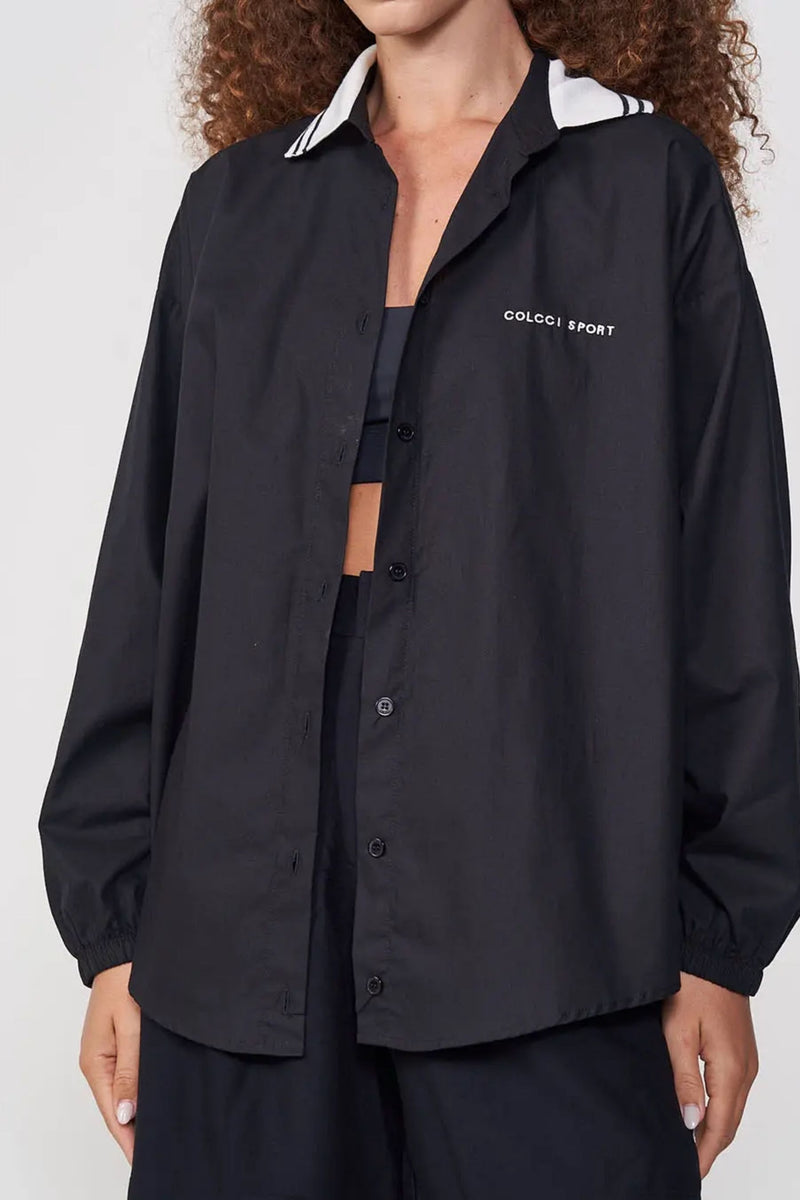 Camisa Femenina Oversized con Cuello Contrastante – Negro – Colcci Sport