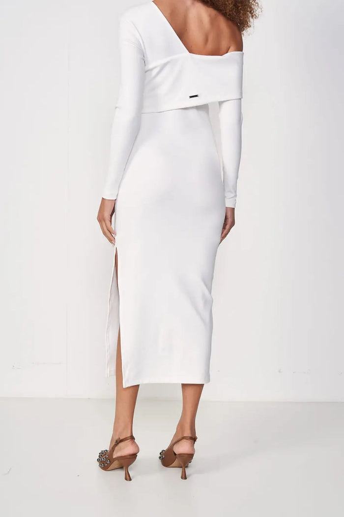 Vestido Asimétrico Manga Larga – Off White – Colcci
