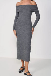 Vestido Midi Ombro a Ombro – Cinza Chumbo – Colcci