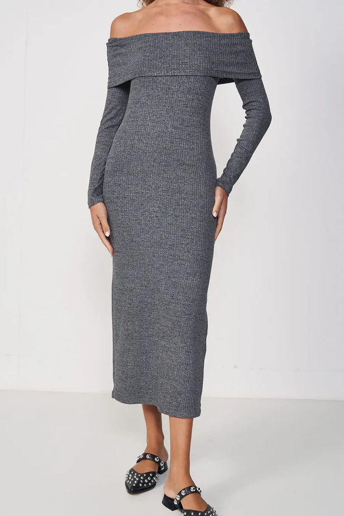 Vestido Midi Ombro a Ombro – Cinza Chumbo – Colcci
