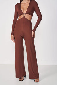Enterito Pantalona con Recortes y Manga Larga – Marrón – Colcci