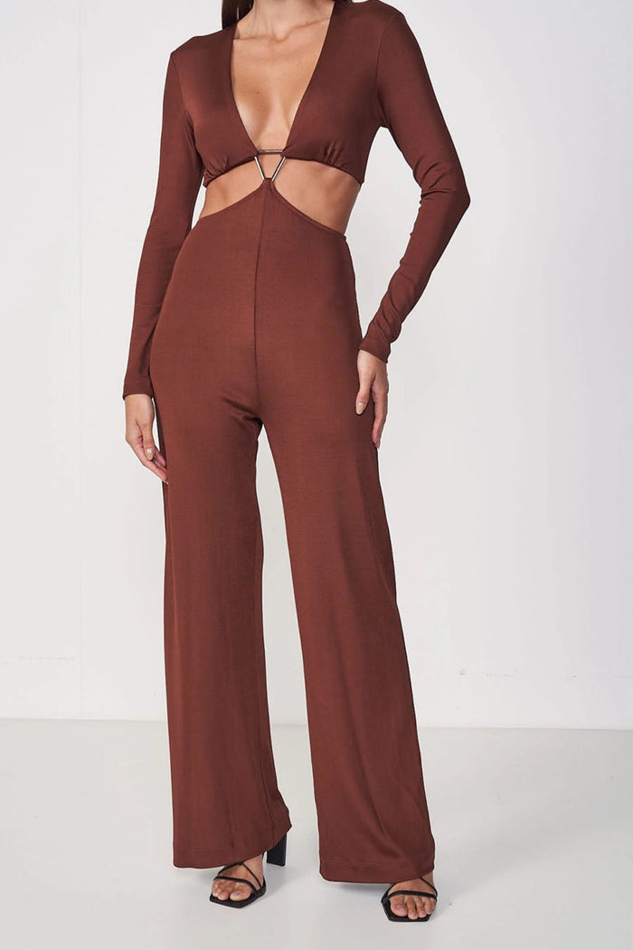Enterito Pantalona con Recortes y Manga Larga – Marrón – Colcci