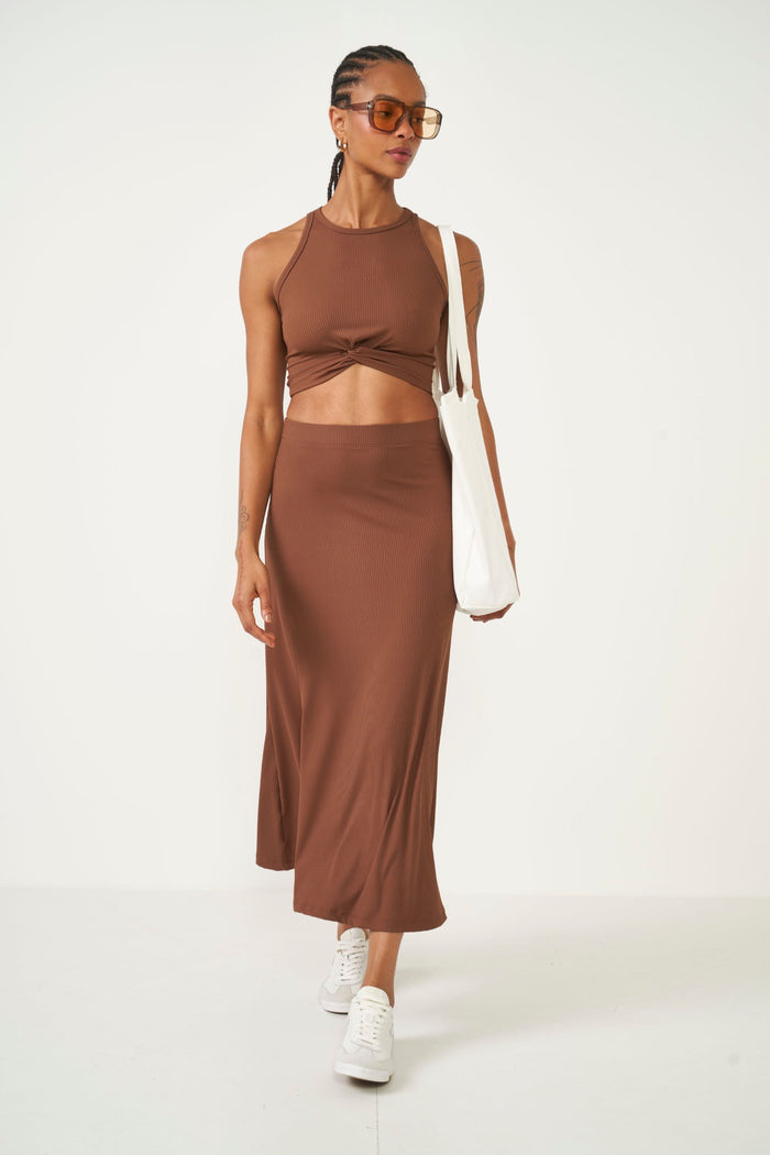 Falda Canelada Comfort Colcci Sport Marrón