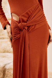 Vestido Largo con Recorte Cut Out Naranja